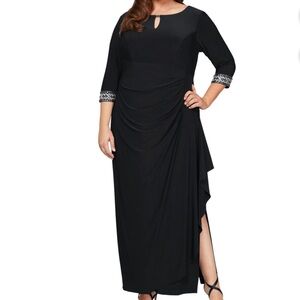 Alex evenings maxi black embellished dress size 14 NWT